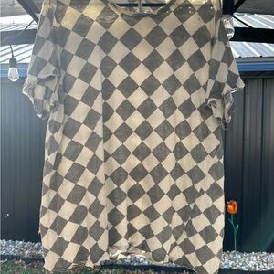 Magnolia Pearl Checkered Cream and Gray Top